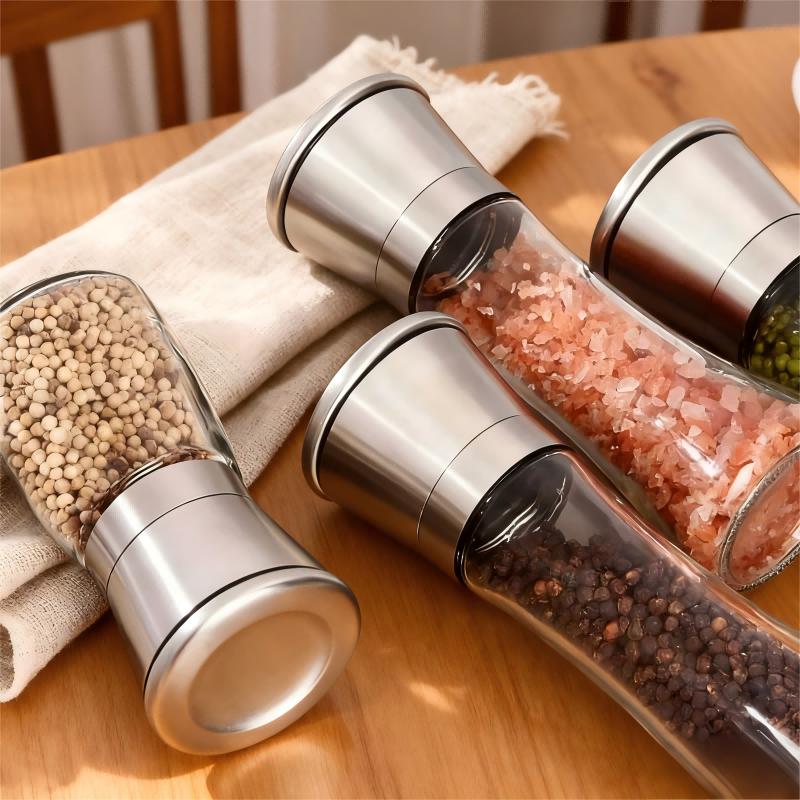 Salt & Pepper Grinder Stainless Steel Grinder Glass Seasoning bottle Manual Grinding bottle Adjustable Grind Spice Kitchen Tool