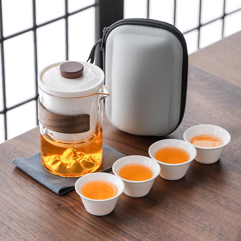 Light Luxury Suet Jade Porcelain Guanshan Kuaike Cup Travel Tea Set, a Pot of Three Four Five Six Cups of High-end Business Gifts