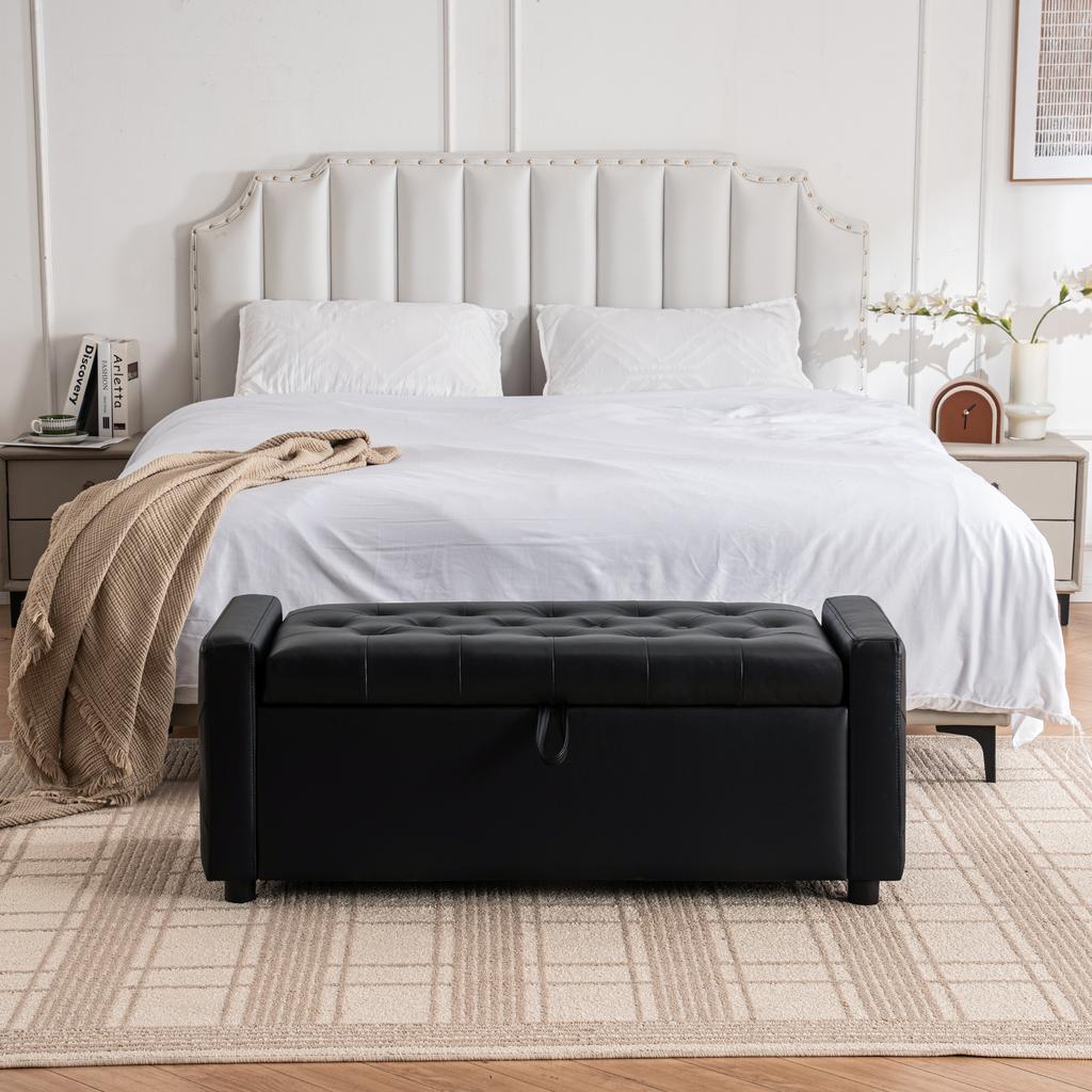 Rectangular Ottoman with Storage, PU Leather, Tufted Bench for Bedroom, Living Room, Entryway, Hallway, Supports 150 kg, Stylish, Functional