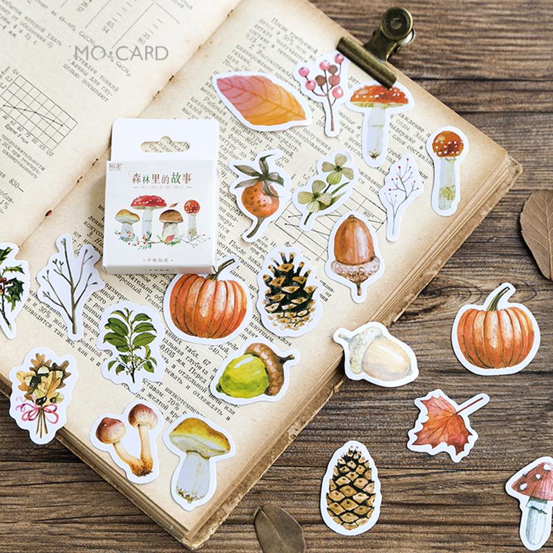 46pcs The Story of Forest Stickers Set 44mm Mini Mushroom Plant Pine Cone Leaf Sticker Label Tag Decoration Gift Seal A6418