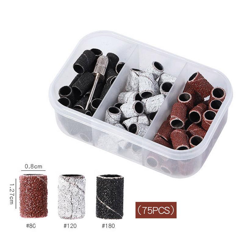 210/100/75pc Sanding Cap Bands For Electric Manicure Machine 180/120/80 Grit Nail Drill Grinding Bit Files Pedicure Tool Set