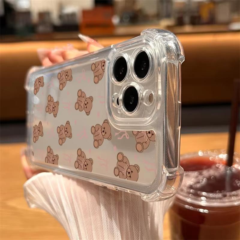 Cute Little Bear Bow Transparent Phone Case For iPhone 11 12 13 14 15 16 17 Pro Max 17 Air 7 8 Plus X XR XS Silicone Clear Cover