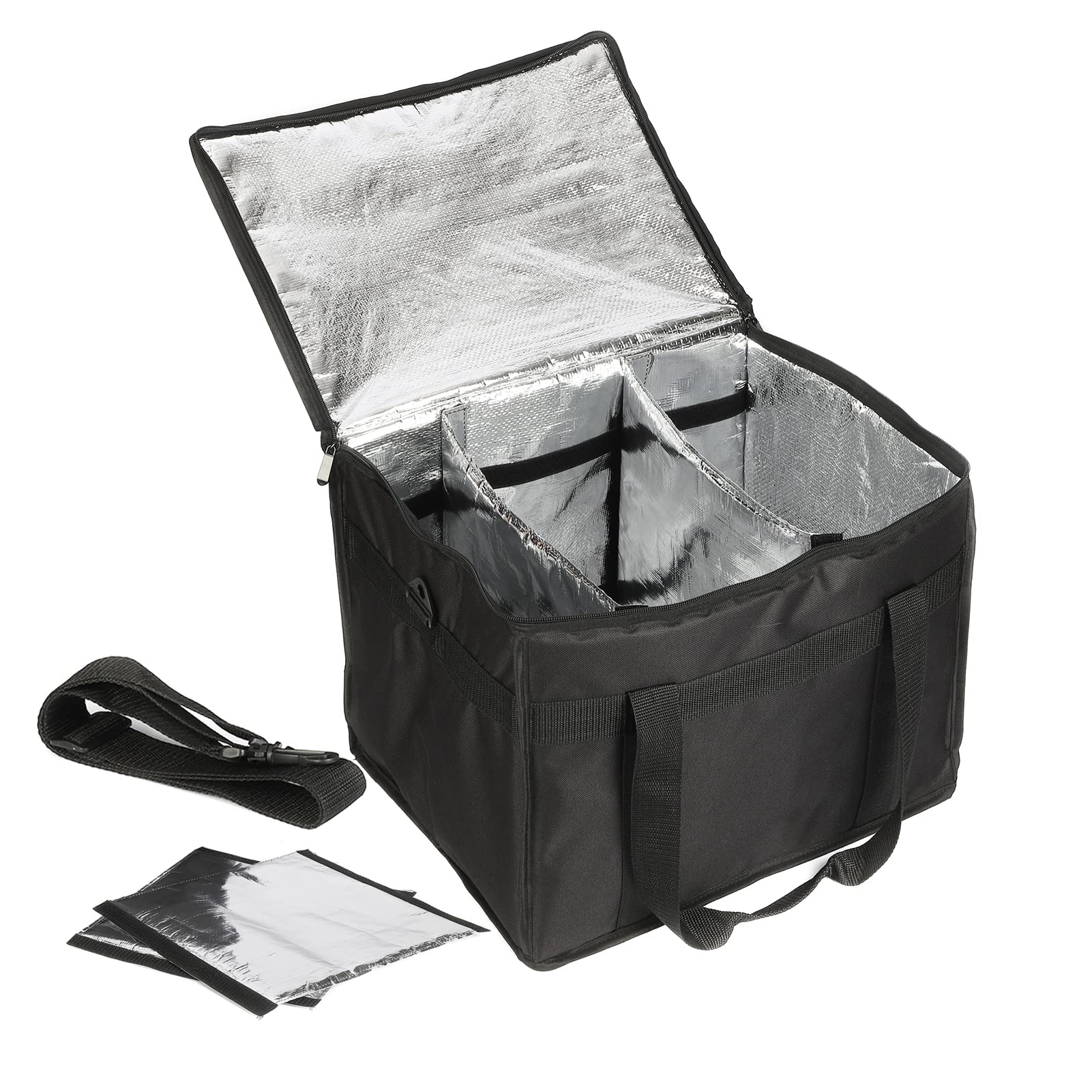 

Yushang Изолированная сумка для доставки обедов с 2 отделениями, Экологичная сумка, Легкая, Водонепроницаемая, Прочность коммерческого класса, Складная, чёрный