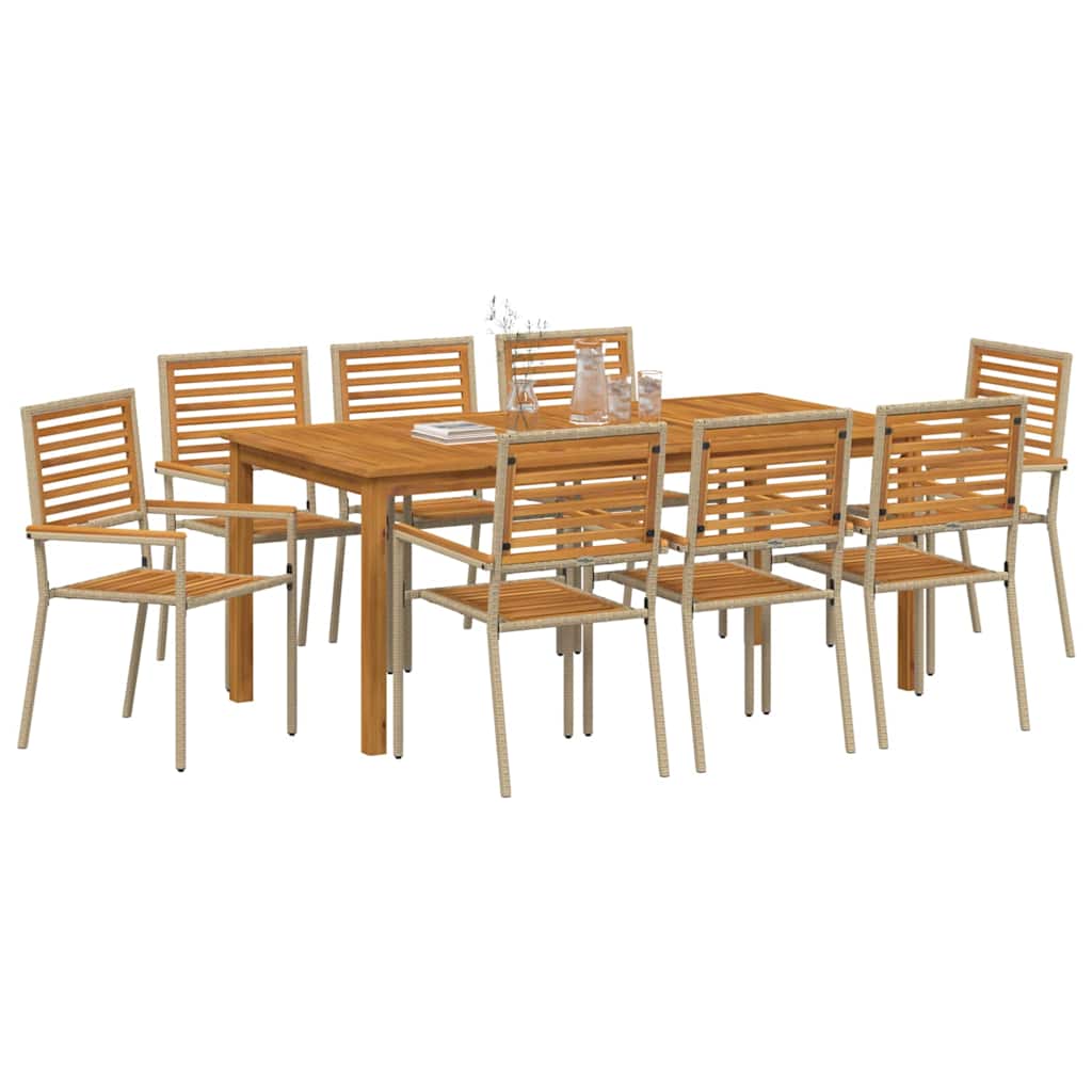 Garden Dining Set 9 Pcs Beige Solid Acacia Wood