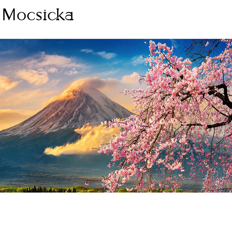 Mocsicka Natural Scenery Photography Background Sakura Under Mount Fuji Decoration Net Red Photo Punch Backdrop Banner