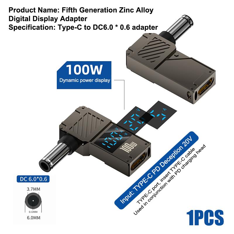 

PD100W Зарядное устройство для ноутбука Блок питания Разъем Адаптер Разъем Type-C (мама) на DC (папа) Конвертер Цифровой дисплей Для HP//Dell