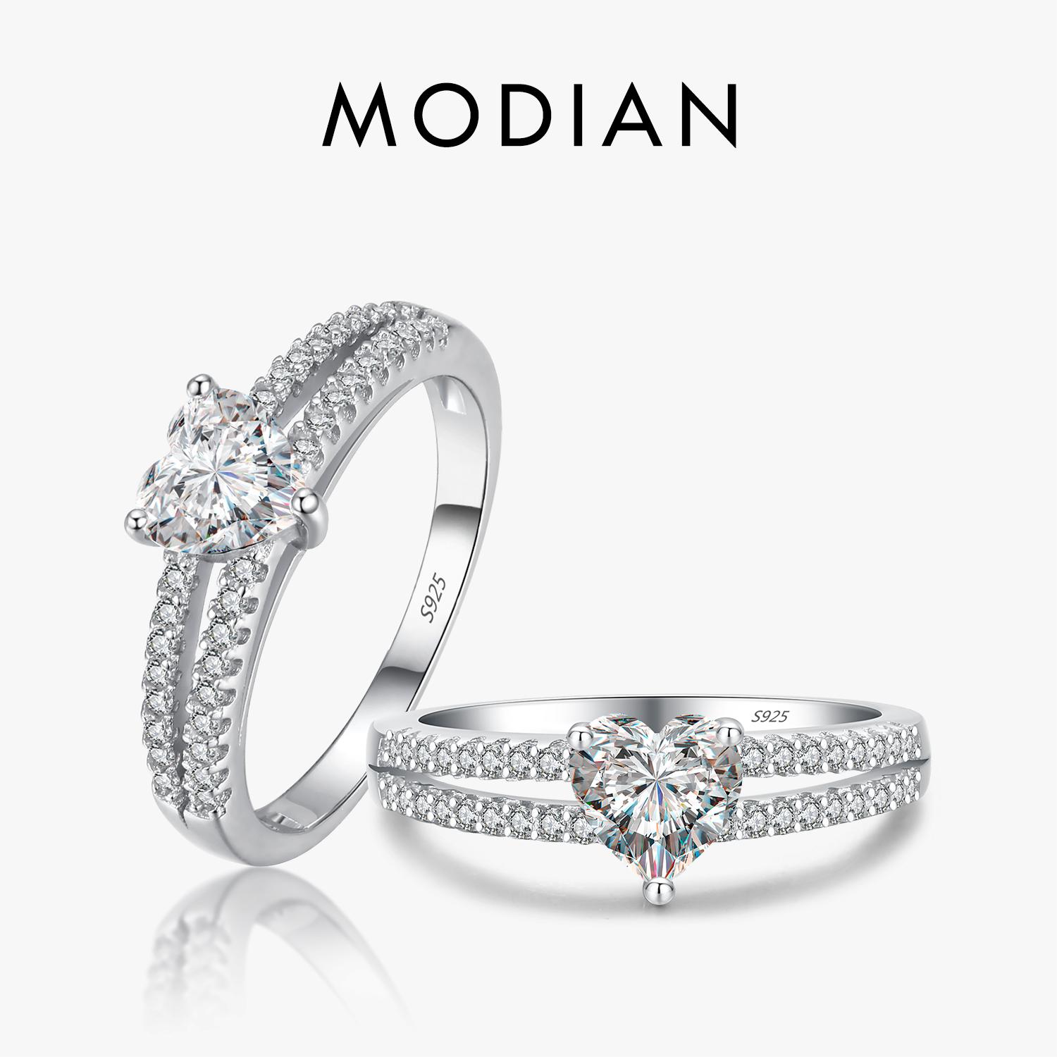 

2024 Real 925 Sterling Silver Hearts Clear CZ Finger Rings For Women Romantic Double Line Wedding Statement Jewelry Gift 5