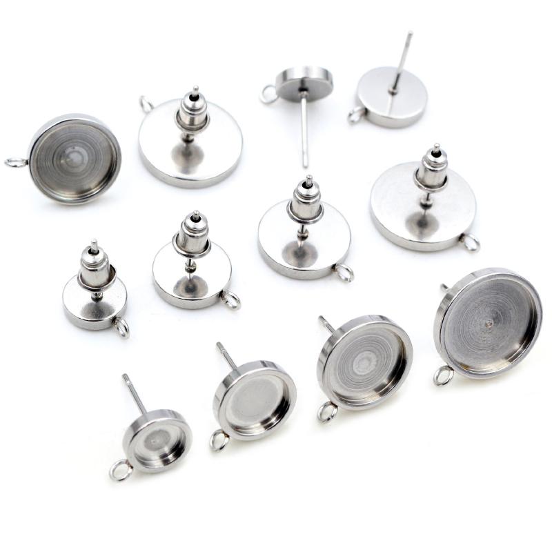 10pcs 6 8 10 12mm Thicken Stainless Steel Earring Studs,Earrings Blank Base,Fit 6 8 10 12mm Glass Cabochons Jewelry Accessories