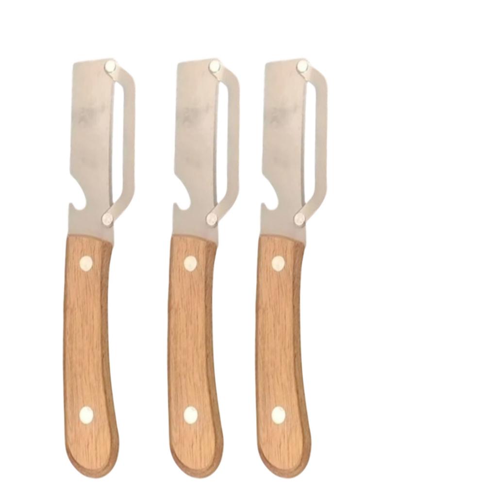 Set mit 3 Gemüseschälern und Obstschälmessern aus Edelstahl mit Holzgriff und scharfen Klingen für den Küchengebrauch