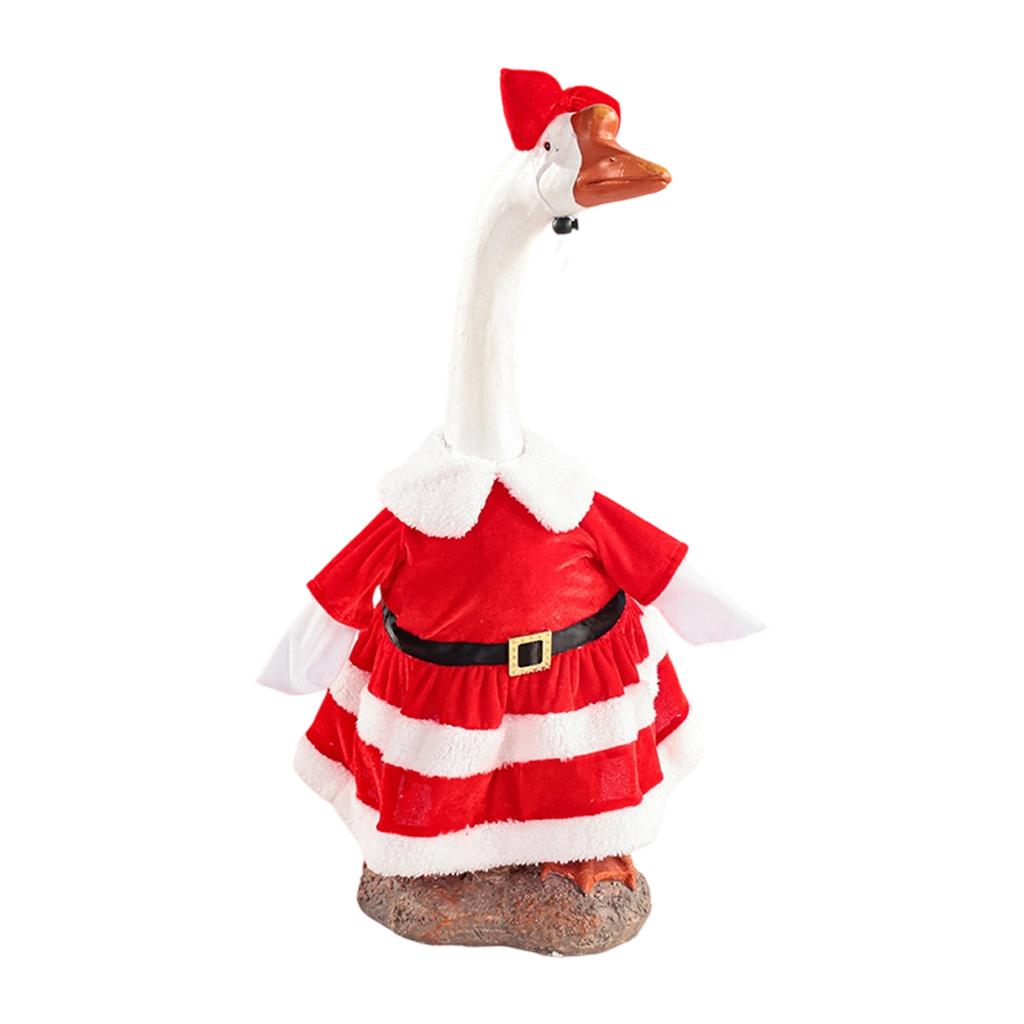 Christmas Velvet Dress Outfit For 23In Porch Goose Statue Decoration With Bow Garden Lawn Decor