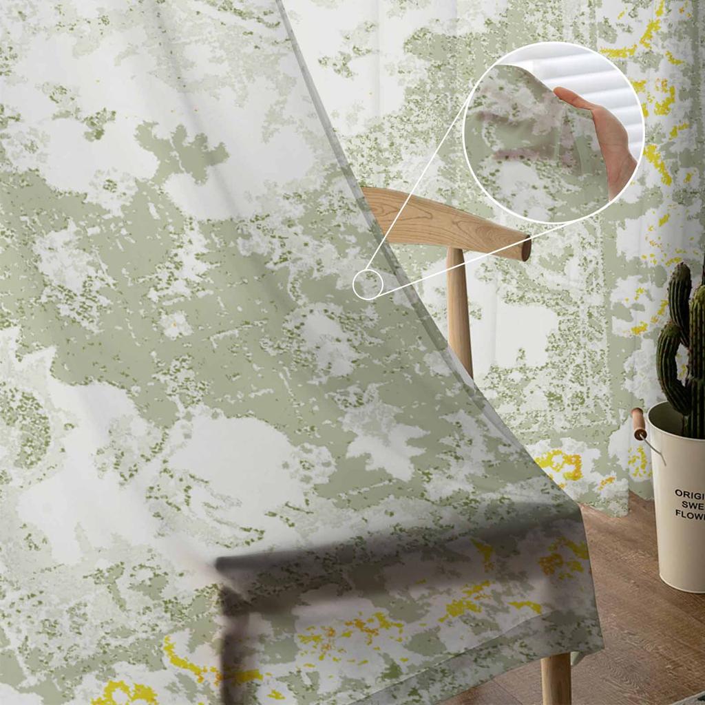 Geometric Ethnic Oriental Vintage Sage Green Sheer Curtains for Kids Bedroom Living Room Voile Window Curtains Tulle Drapes