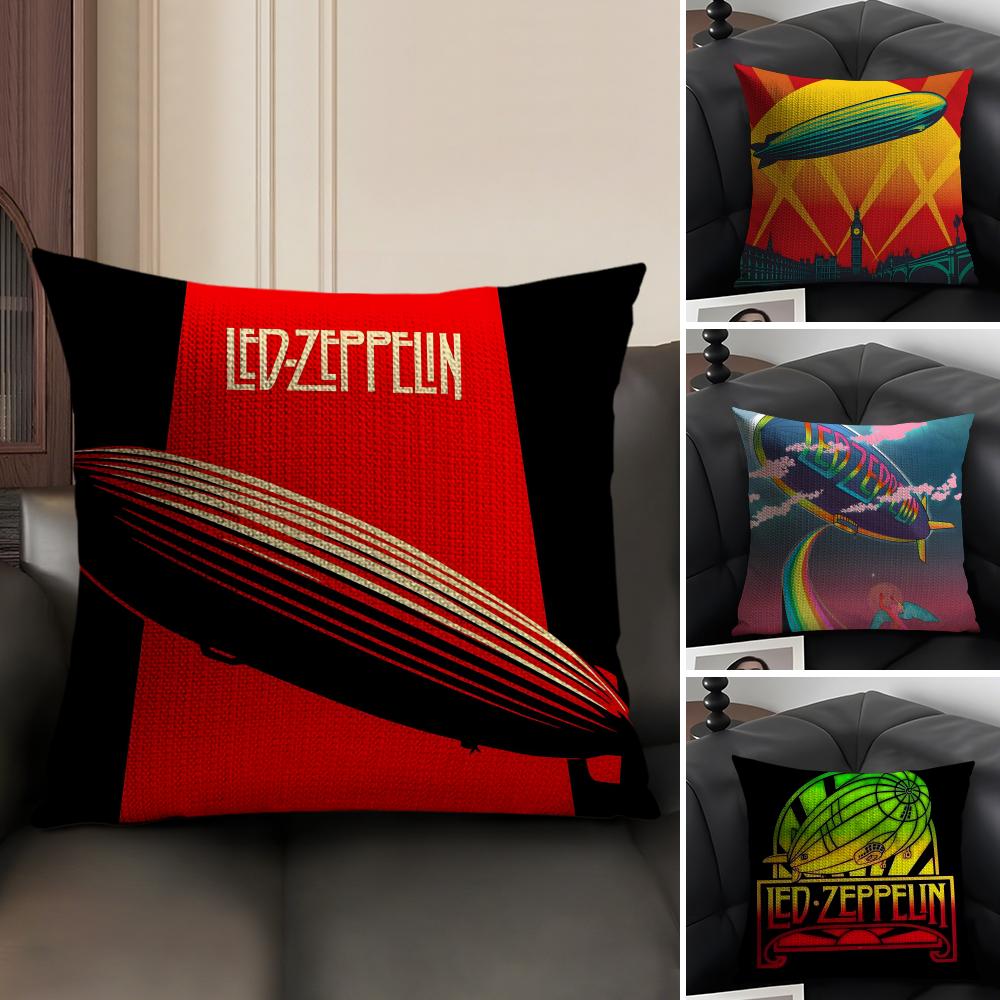 L-Led Zeppelinn Band Cushion Cover Natural Linen Organic Fabric Double-Sided Printing Sofa Home Decor Gift Pillow Case