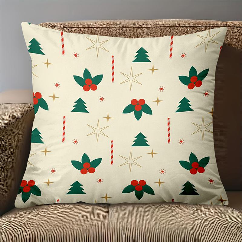 1 Pieces Christmas Pattern Throw Pillow With Tree Holly Star Polyester pillowcase, sofa decorative cushion cov Headboard Pillow