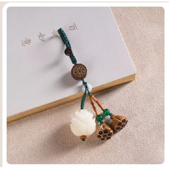 Recommended Boxwood Lotus Seed Bodhi Fortune Bag Car Keychain Mobile Phone Lanyard Short Vintage Pendant Ornament
