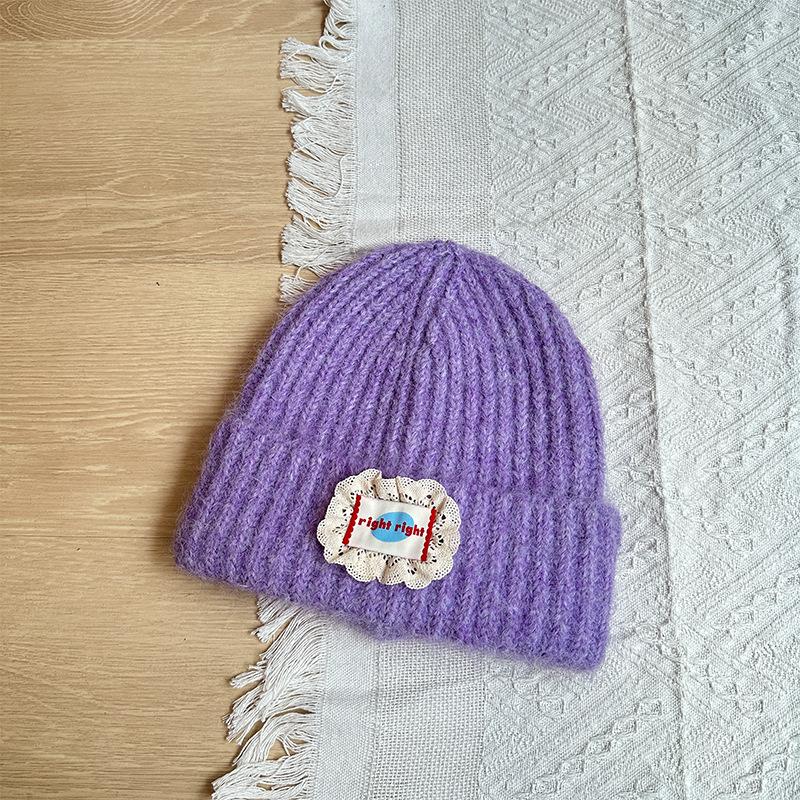Label Knitted Hat Winter Thickened Warm Woolen Hat Fashion Versatile Lace Cloth Label Hat