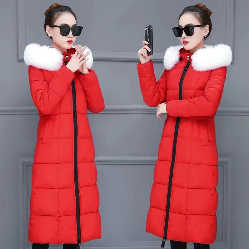 Womens Long Puffer Coat With Faux Fur Hood Winter Warm Plus Size Loose Fit