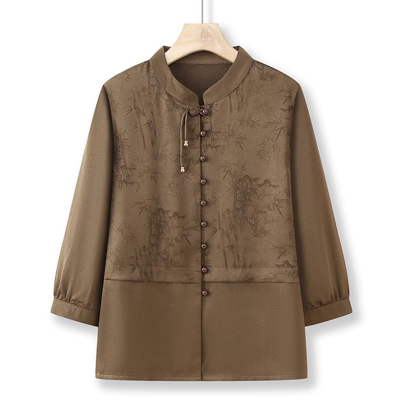 Summer 2025 Fashionable Chiffon Top for Middle-Aged and Elderly Women - Seven-Sleeve Design
