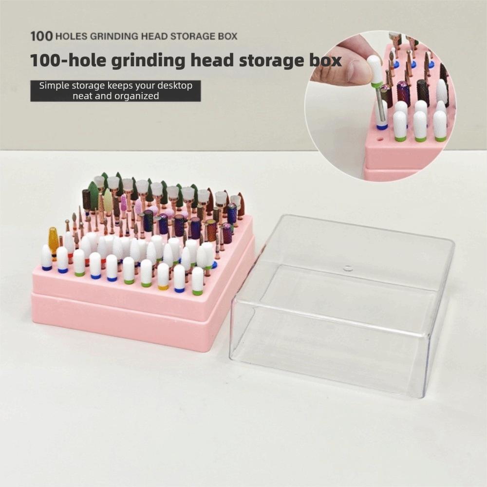 100 Holes Nail Art Drill Storage Box Dustproof Grinding Polish Head Holder Nail Art Supplies