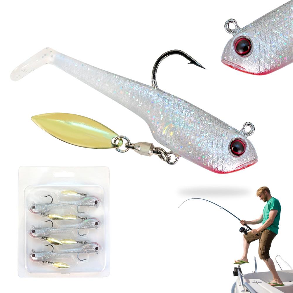 6pcs Spin Spoon Sequins Soft Fishing Lures Jig Head Artificial Baits T Tail Wobblers Swimbait for Trout Bass Shad