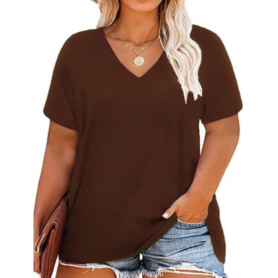 Women T-shirt V-neck Short Sleeve Loose Fit Tee Shirt Solid Color Casual Breathable Pullover Tops Daily Wear