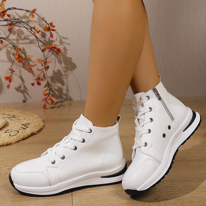 Fashion White High Top Platform Sneakers for Women 2025 Autumn Lightweight Casual Sports Shoes Woman Thick Sole PU Leather Ankle Boots