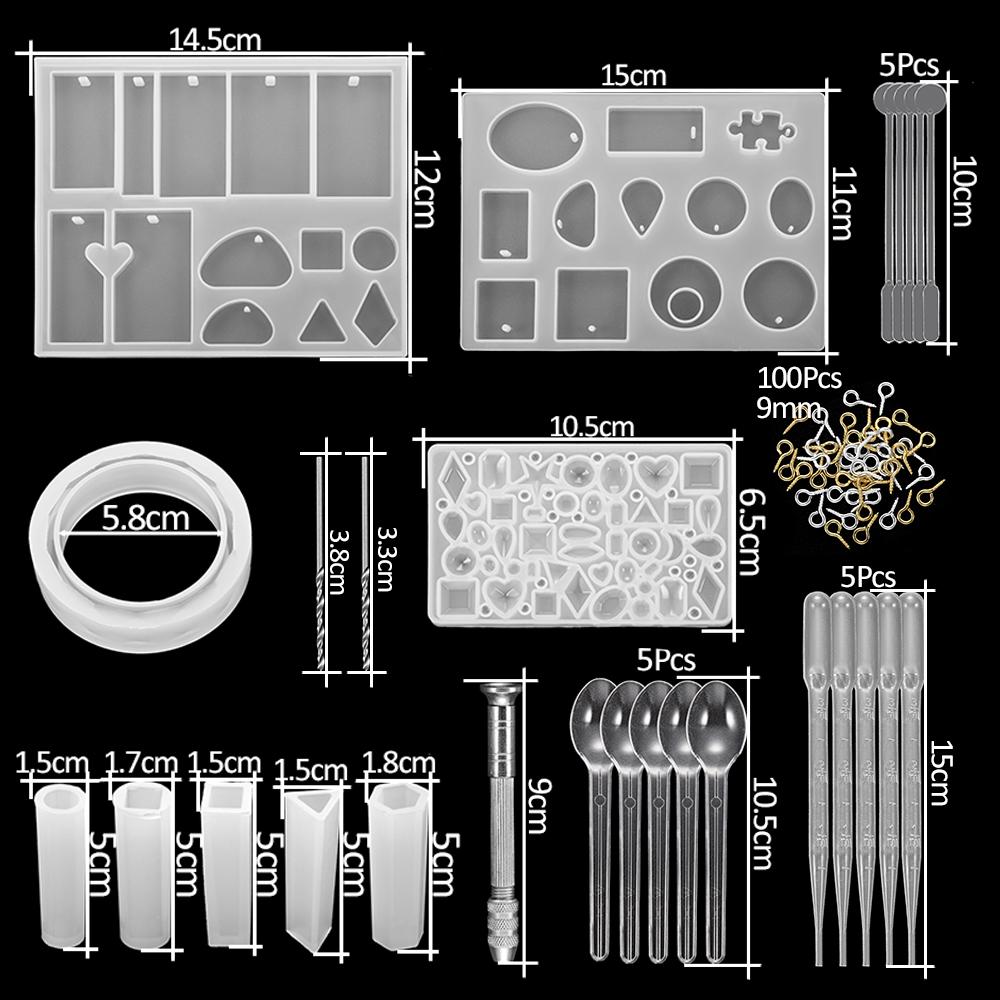 Resin Molds Silicone Kits with Epoxy Resin Supplies Dried Flowers Sparkling Powder DIY Necklace Earrings Pendant Jewelry Making