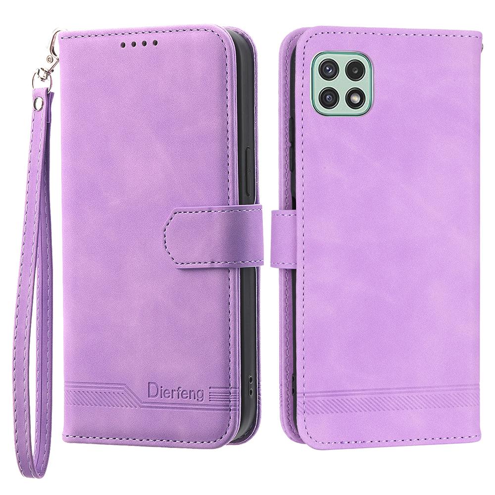 DIERFENG DF-03 Stand Phone Case for Samsung Galaxy A22 5G (EU Version),Lines Imprinted PU Leather Wallet Cover