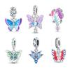 Charms Perlen Natur Traumhafter Schmetterling Blau-Lila Liebesherz Passend für 925 Charms Armband Perlen Schmuck Geschenke für Frauen