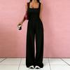 Women Sleeveless Wide Leg Jumpsuit Square Neck Ruched Bodice Casual Loose Fit Long Pants Outfit