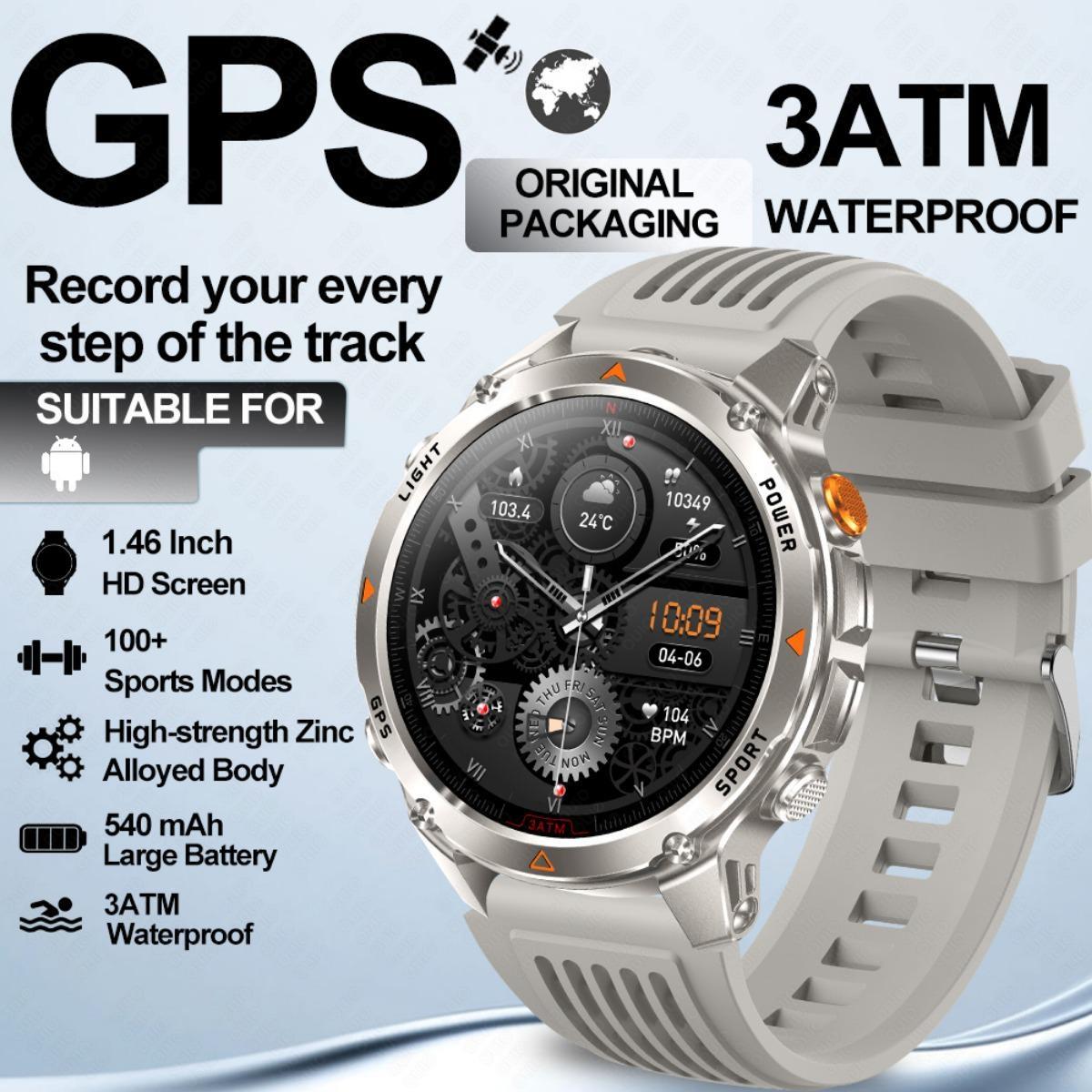 

New GPS Precise Positioning Smart Watch IP68 Waterproof Compass Altimeter LED Lighting 100+ Sports Health Management Smart Watch Silver Silicone