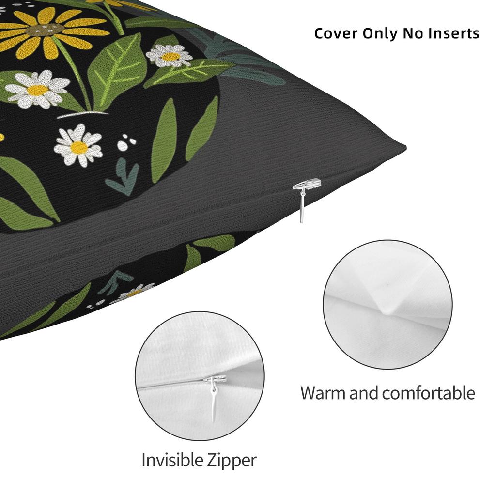 Black Cat Pillow Cover Floral Novelty Pillow Case For Couch Sofa Bedroom Design Pillowcases Birthday Present