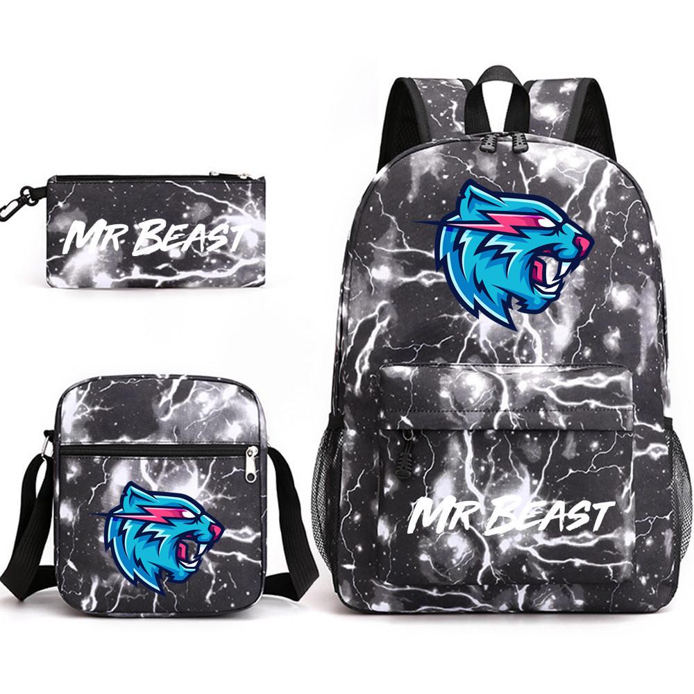 Stylish Mr Beast Lightning Cat Three Piece Bag Set Ideal For Kids In School Activities