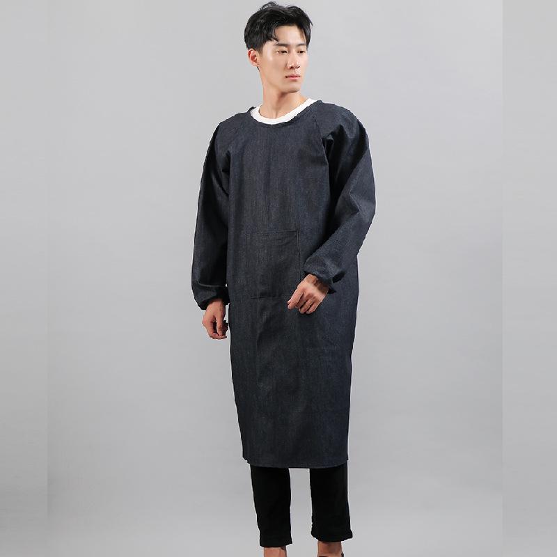 Unisex Reversible Long Denim Coat & Apron: Wear-Resistant, Long-Sleeved, Back Tie, Loose Fit