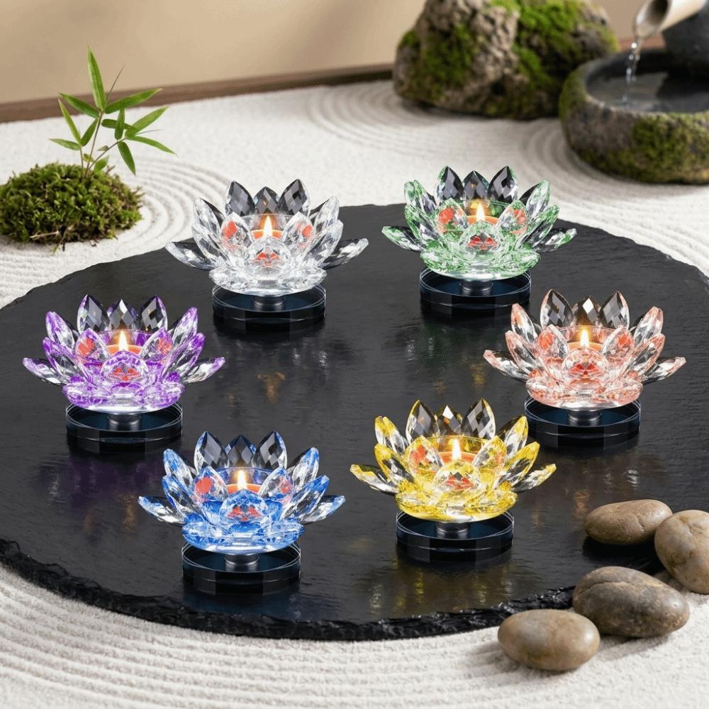 Glass Crystal Lotus Candle Holder Hoom Decor Lotus Figurines Candle Stand  Dinner Decor