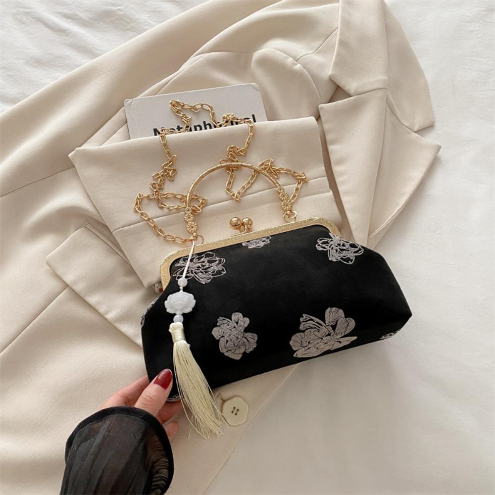 

Elegant Chinese Style Handbag Flower Pattern Ladies Shell Bag Embroidery Banquet Bag Women чёрный