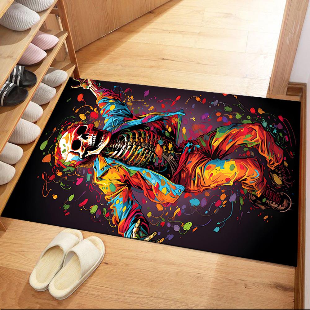 Skull With Headphones And Flames Floor Mats for Living Room, Bedroom and Room Decoration Are Suitable for Gifts.