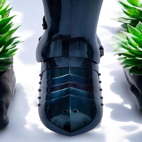 Blued Steel Leg Armor Set Medieval Knight Greaves Sabatons, Cosplay LARP Leg Guards, Gothic Fantasy Costume Gear Halloween