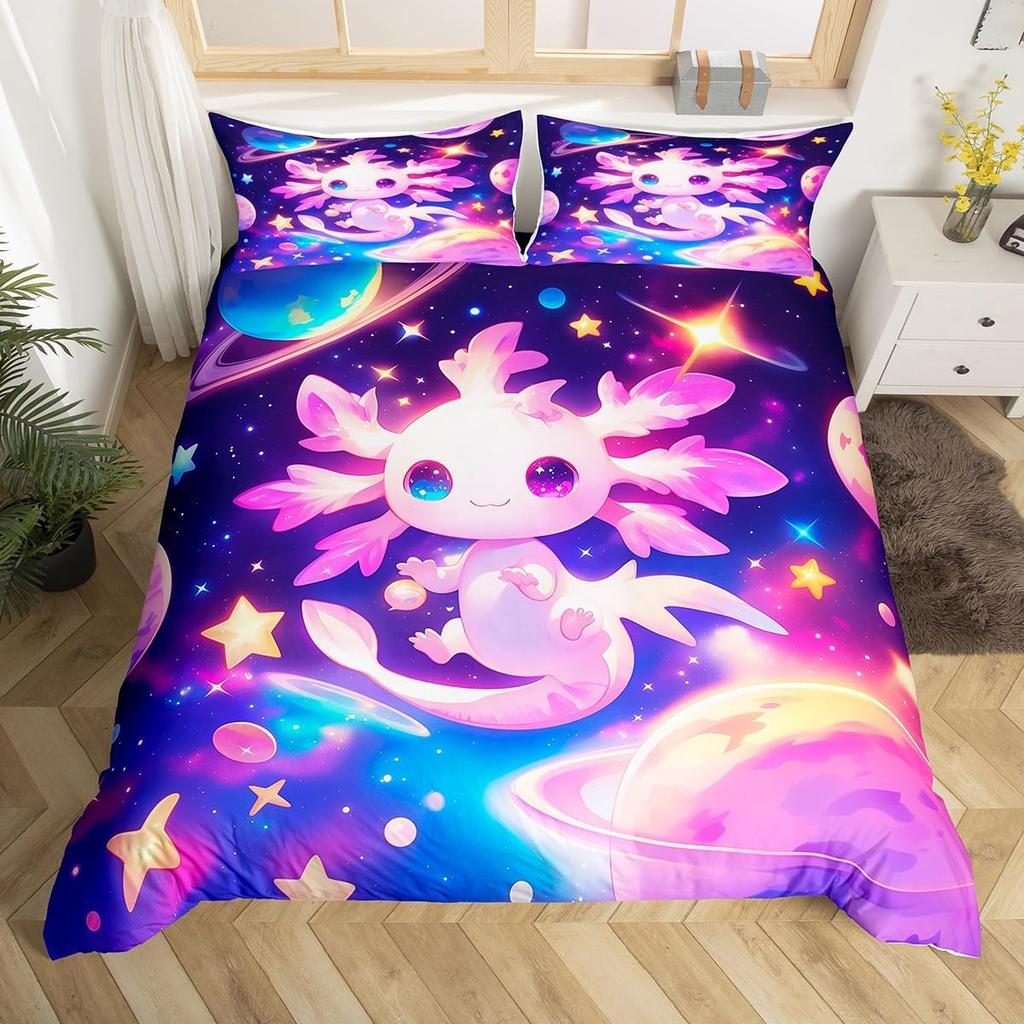 Comforter Kids Axolotl Full Kingcute Ocean Animal Bedding Set Marine Life Romantic Comforter Pink Coral Plant Bed