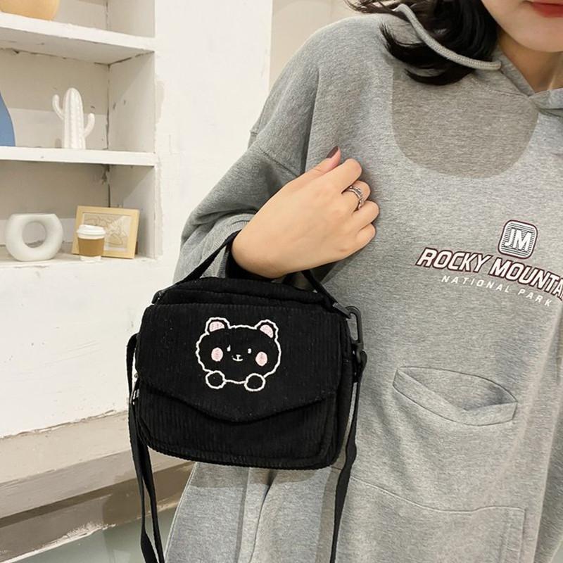 Hotest Women Canvas Zipper Bag Preppy Style Student Tote Shoulder Messenger Bag Small Corduroy Bag Satchel Travel Purse Handbag