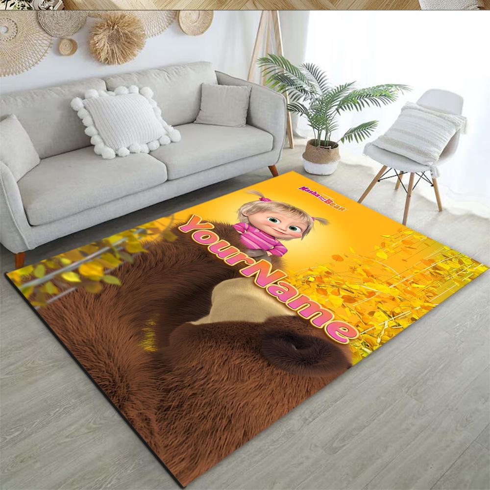 Masha Bear Customize Text Floor Rug Office Rug Design for Study Room Game Room Decorate Room Entryway Anti-slip Rug Decorate Offices