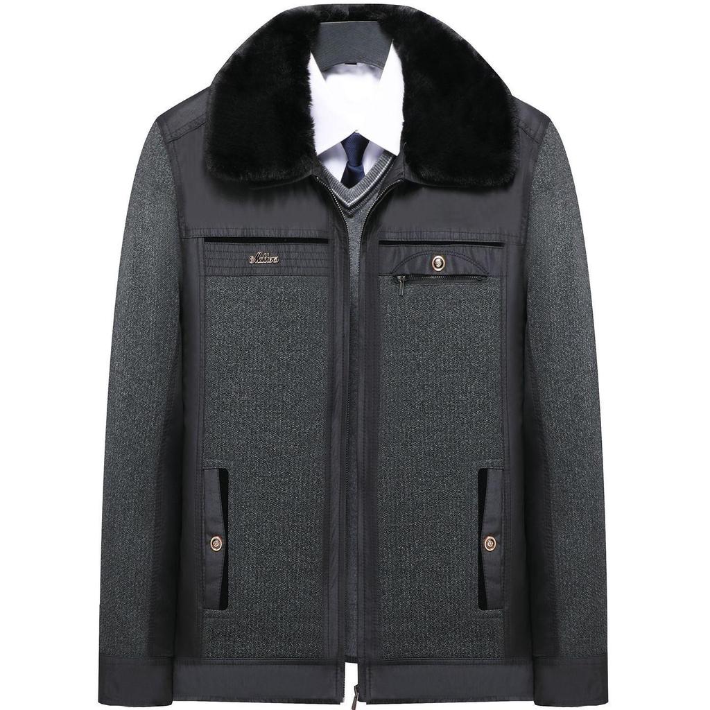 Men's Fleece-Lined Lapel Jacket, Thickened Autumn/Winter Coat for Middle-Aged and Older Men