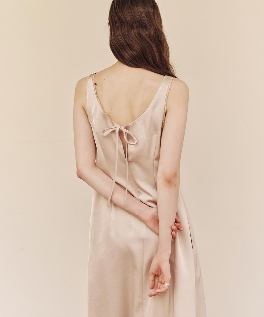 LEUNI Emma Satin Shirred Dress - Peach Beige
