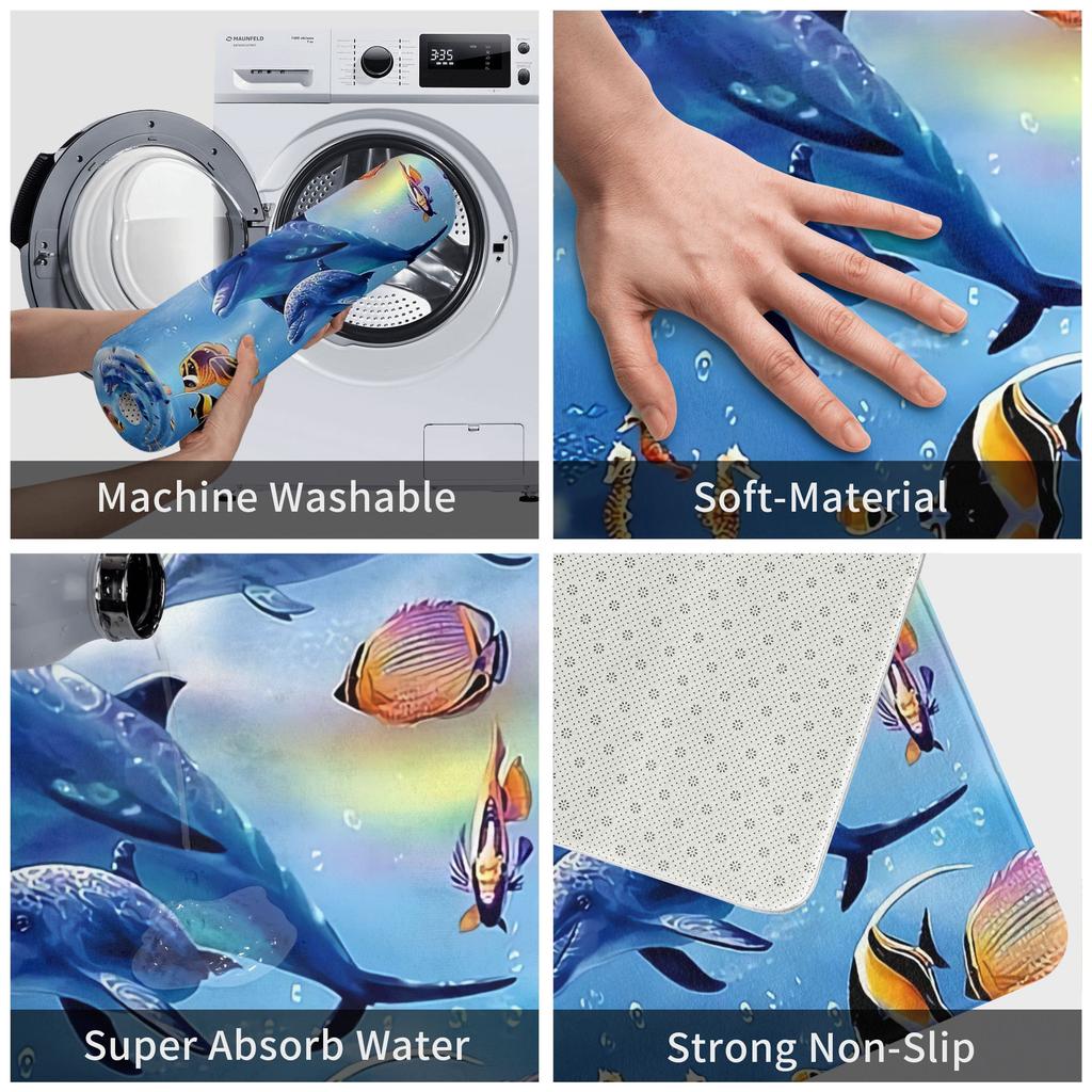 Meeresbewohner Delfin Fisch Boden Tür Küche Badezimmer Matte Rutschfest Innen Ozean Tier Fußmatte Garage Eingang Teppich Teppich