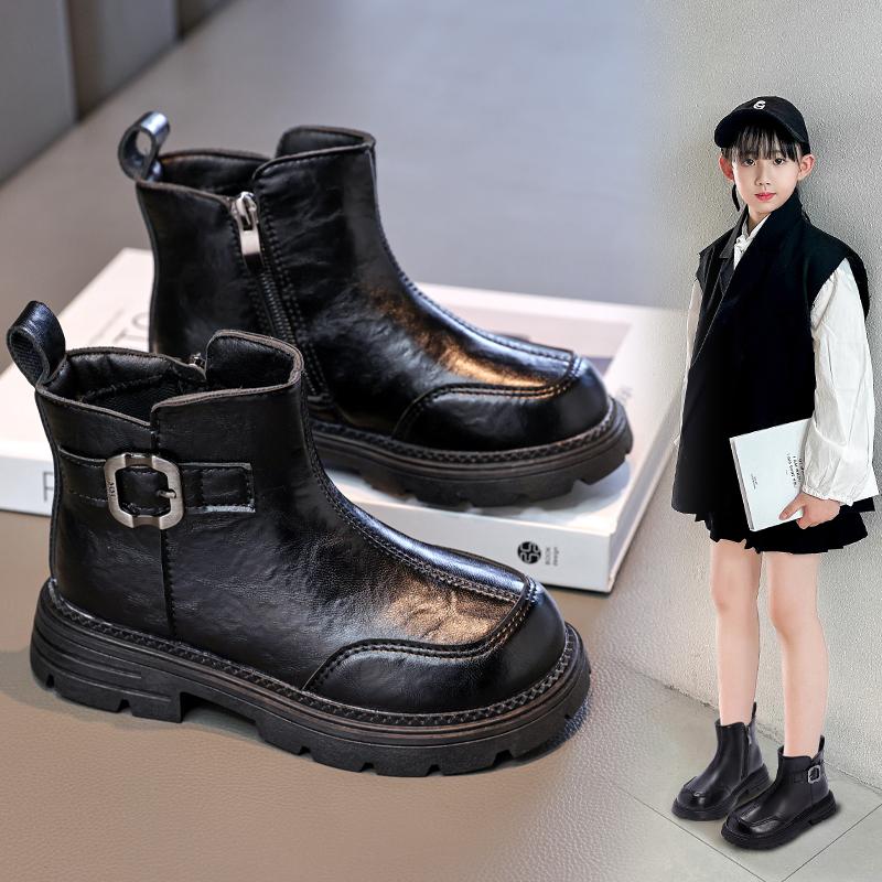 Winter Neuer Stil Jungen Kurzstiefel; Warme Prinzessinnen-Lederstiefel mit Fellfutter für Mädchen; Baumwollstiefel für mittelgroße und große Kinder