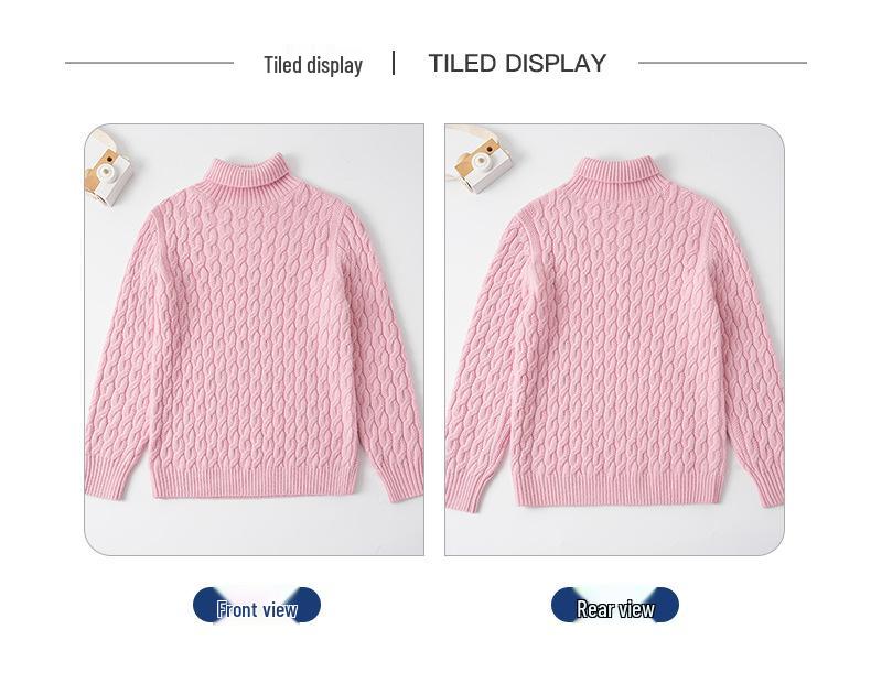 Sweter wełniany z kablem z wysokim dekoltem na zimę 2025 dla dzieci