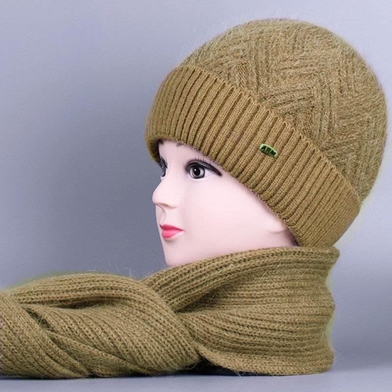 Damski jesienno-zimowy zestaw wełnianej czapki i szalika z ochroną uszu dla osób w średnim i starszym wieku