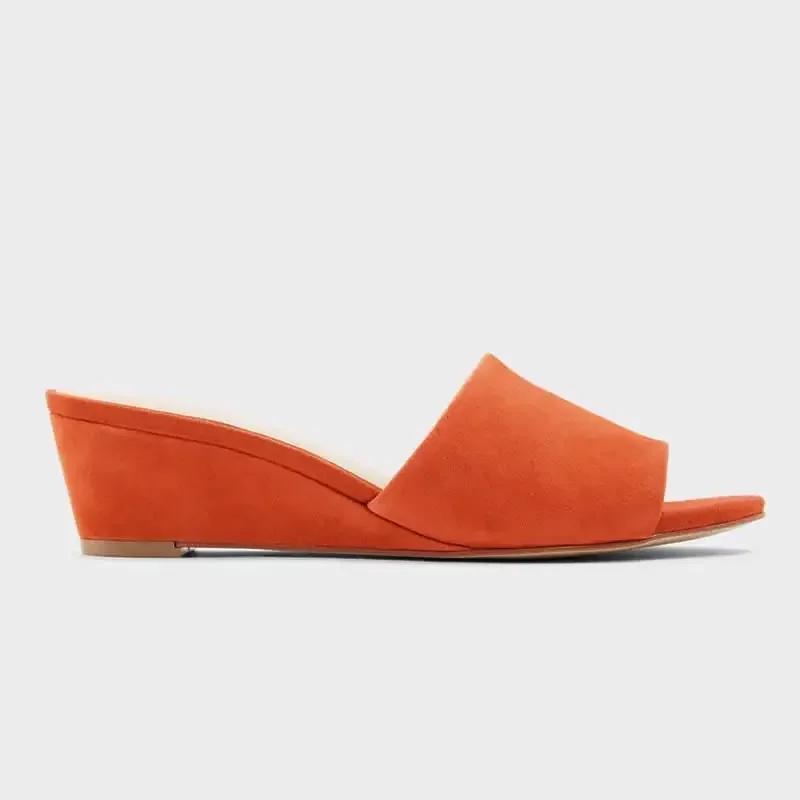 Women Temperament Slippers 3cm Velvet Mules Wedge Sandals Slipper Open Toe High Heels Casual Dress Party Woman Shoes Plus Size