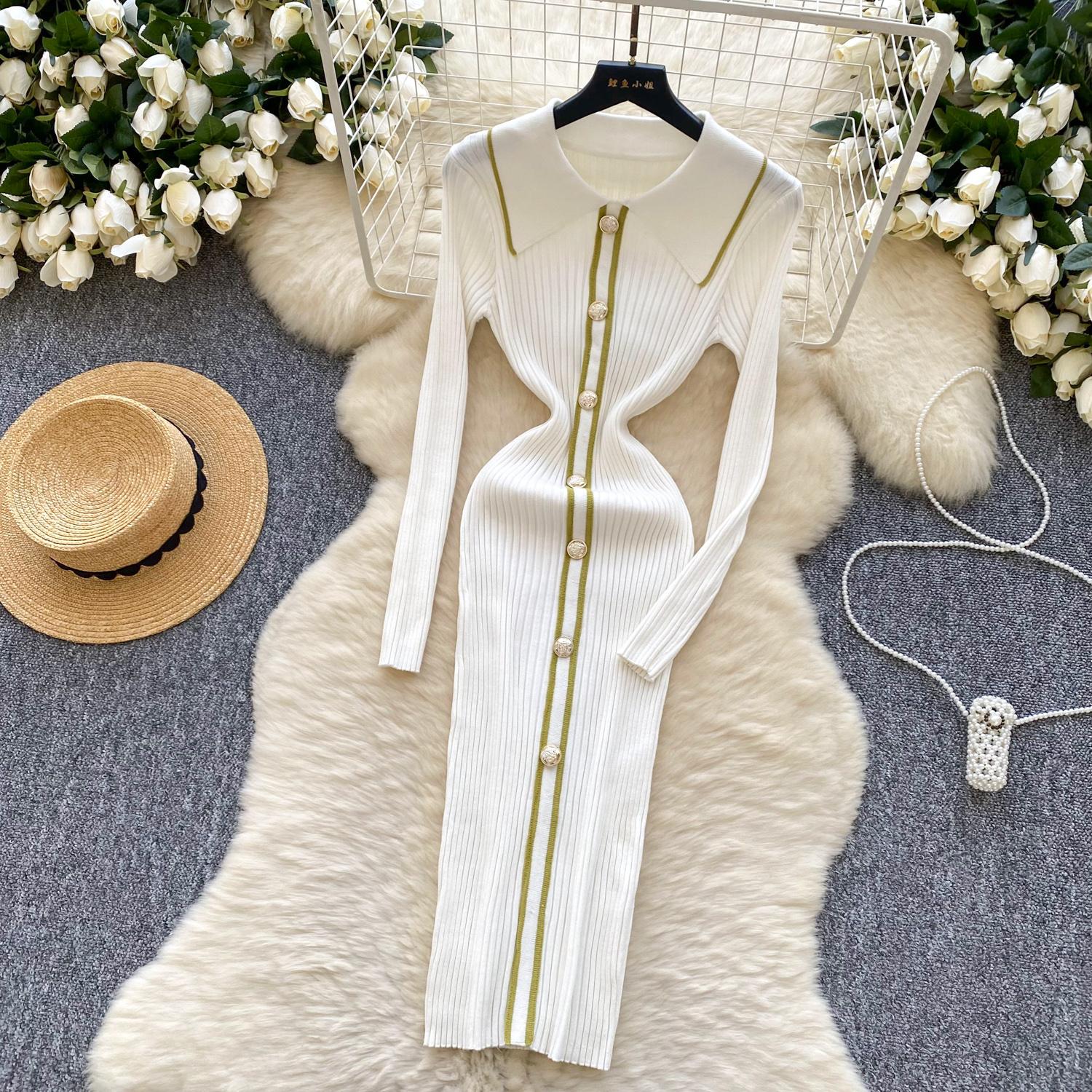 Осень-зима женские трикотажные платья 2024 винтажное лоскутное полосатое длинное — фото 20