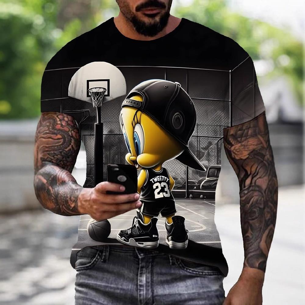 Casual T-shirt with Fun 3D Duck Digital Print, Loose and Breathable Round Neck Top for Men