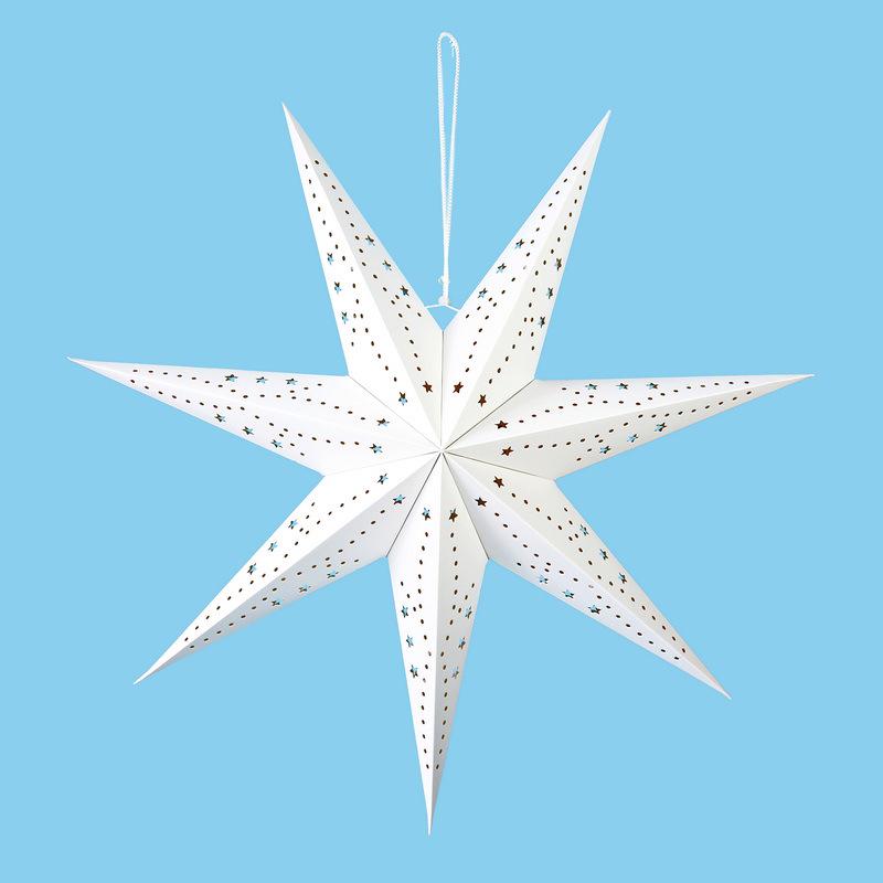 White Hollow Paper Star Lampshade - Christmas, Wedding, and Party Decoration.